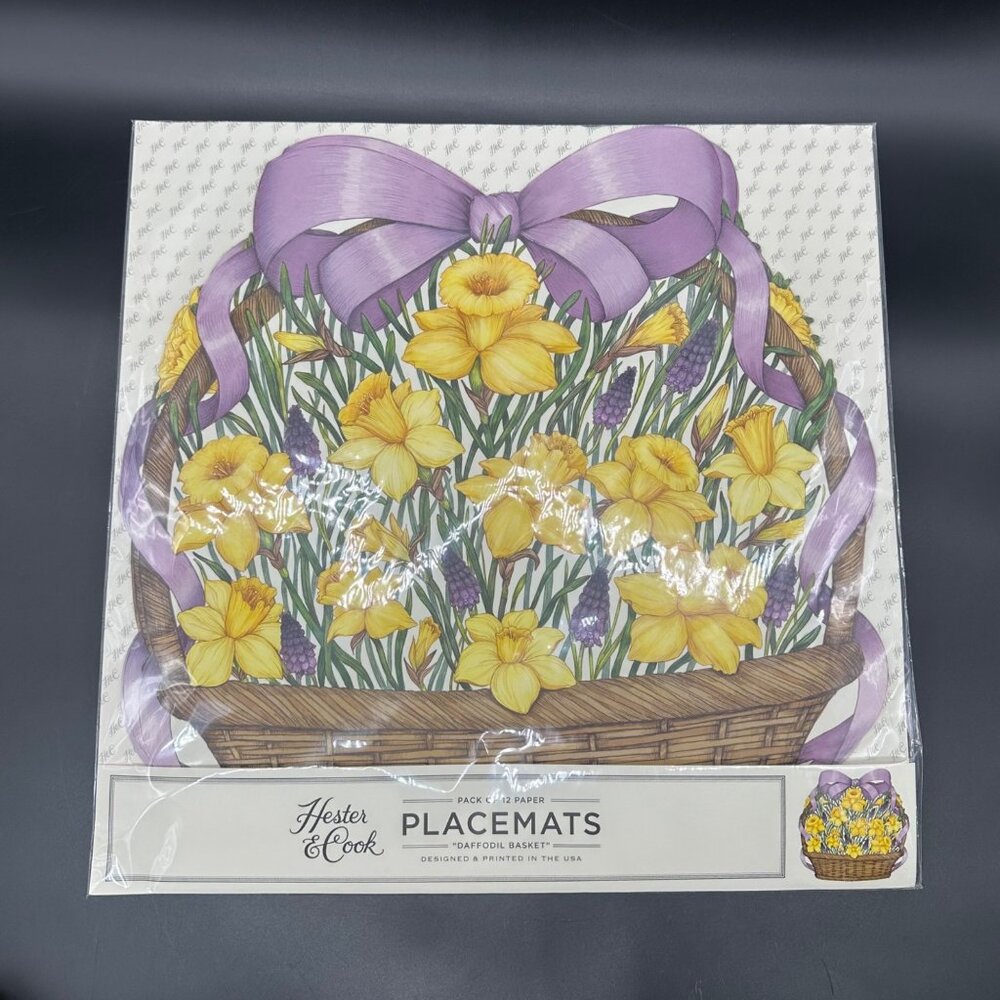 Hester & Cook Daffodil Basket Paper Placemats Pack Of 12 Easter Spring Purple